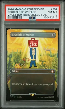 2024 MTG FALLOUT VAULT BOY BORDERLESS-FOIL #357 CRUCIBLE OF WORLDS PSA 8 - Image 1