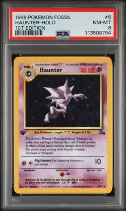 1999 Pokemon Fossil 1st Edition #6 Haunter - Holo PSA 8 - Image 1