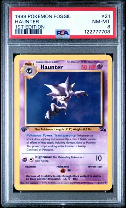 1999 POKEMON FOSSIL HAUNTER#21 1ST EDITION PSA 8 - Image 1