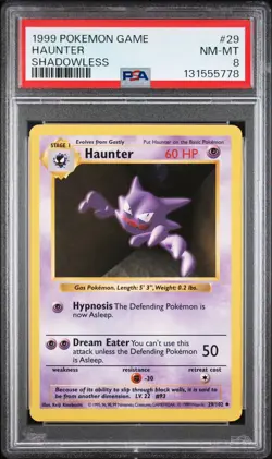 1999 Pokemon Base Set Haunter Shadowless PSA 8 NM-MT #29 👻 - Image 1