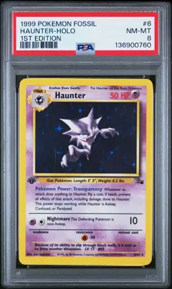 1999 POKEMON FOSSIL 1ST ED #6 HAUNTER-HOLO PSA 8 - Image 1