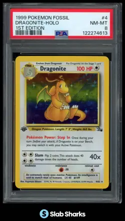 1999 POKEMON FOSSIL 1ST EDITION #4/62 DRAGONITE HOLO PSA 8 - Image 1
