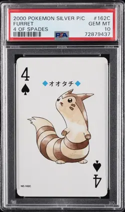 2000 POKEMON SILVER VERSION PLAYING CARDS 4 OF SPADES #162C FURRET PSA 10 - Image 1