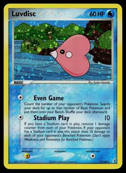 Pokemon Card - Luvdisc Crystal Guardians 7/100 Holo SWIRL Rare - Image 1