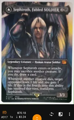 [317] Sephiroth, Fabled SOLDIER (Borderless) + Token NearMint! Pack-to-Sleeve. - Image 3