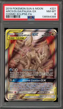 Pokemon Arceus & Dialga & Palkia GX Cosmic Eclipse Full Alt Art #221 PSA 8 - Image 1