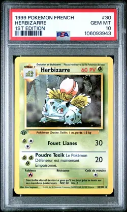 1999 Pokemon French Base Set 1st Edition Herbizarre Ivysaur #30 PSA 10 GEM MINT - Image 1