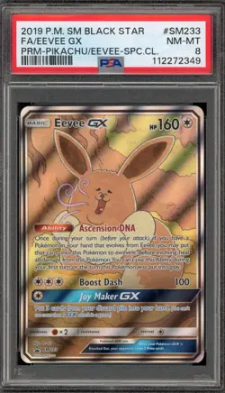 Pokemon Eevee GX Pikachu/Eevee Special Coll. Full Art Promo SM233 PSA 8 - Image 1