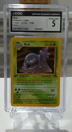 1999 Pokemon Fossil 1st Ed #13 Muk -Holo - CGC 5 Excellent - Image 1