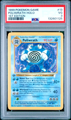 PSA 3 1999 Base Set 1st Edition Shadowless Poliwrath 13/102 Holo Foil Pokemon - Image 1