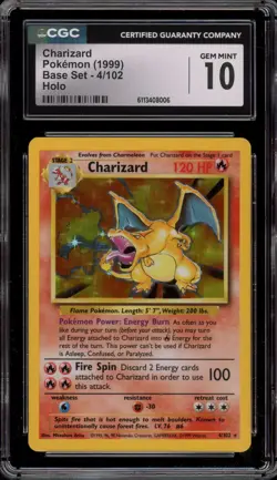 Pokemon Charizard Base Set Unlimited Holo Rare #4 CGC 10 Gem Mint - Image 1