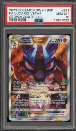Pokemon Lucario VSTAR Crown Zenith ETB Full Art Promo SWSH291 PSA 10 Gem Mint - Image 1