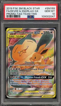Pokemon Eevee & Snorlax GX Tag Team Tins Black Star Full Art Promo SM169 PSA 10 - Image 1