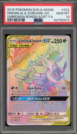 Pokemon Greninja & Zoroark GX Unbroken Bonds Secret Rare Full Art #222 PSA 10 - Image 1