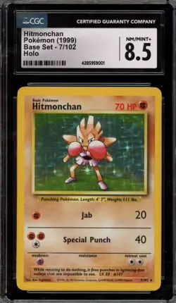 Pokemon Hitmonchan Base Set Unlimited Holo Rare #7 CGC 8.5 - Image 1