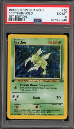 Pokemon Scyther Jungle 1st Edition Holo Rare #10 PSA 6 - Image 1