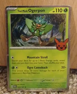 2 SWIRLS Pokemon Teal Mask Ogerpon 024 Cosmos Holo Halloween Trick Or Trade 2024 - Image 1
