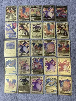 Set of 50 Charizard V, VMax, GX, EX & More Gold Foil Fan Art Card MP-LP - Image 1