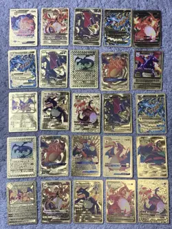Set of 50 Charizard V, VMax, GX, EX & More Gold Foil Fan Art Card MP-LP - Image 2