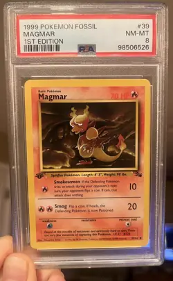 Pokemon TCG Magmar Fossil Card 39/62 Regular 1st Edition Uncommon PSA 8 - Image 1