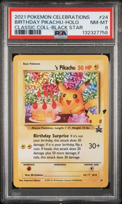 Birthday Pikachu Holo 24 Celebrations Classic Collection Pokemon PSA 8 *758 - Image 1