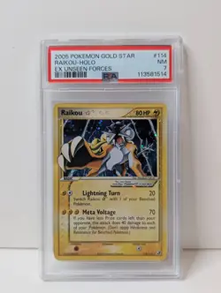 2005 POKEMON EX UNSEEN FORCES GOLD STAR #114 RAIKOU-HOLO PSA 7 - Image 1