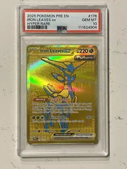 2025 POKEMON PRE EN-PRISMATIC EVOLUTIONS HYPER RARE #176 IRON LEAVES EX PSA 10 - Image 1