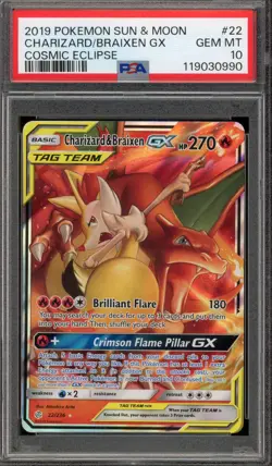 Pokemon Charizard & Braixen GX Cosmic Eclipse Holo Ultra Rare #22 PSA 10 - Image 1