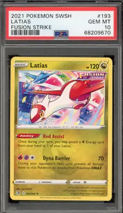 Pokemon Latias Fusion Strike Rare #193 PSA 10 Gem Mint - Image 1