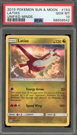 Pokemon Latias Unified Minds Rare #153 PSA 10 Gem Mint - Image 1