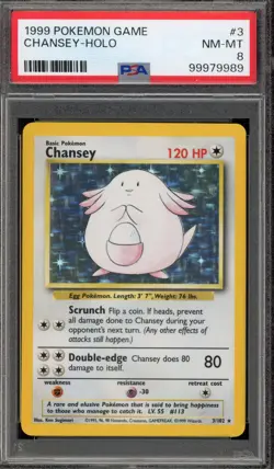 Pokemon Chansey Base Set Unlimited Holo Rare #3 PSA 8 - Image 1