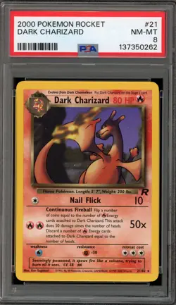 Pokemon Dark Charizard Team Rocket Unlimited NON Holo Rare #21 PSA 8 - Image 1
