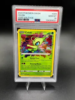 2020 POKEMON SWORD & SHIELD VIVID VOLTAGE #009 CELEBI PSA 10 - Image 1