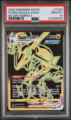 2022 POKEMON SWORD & SHIELD SILVER TEMPEST #TG29 FULL ART/RAYQUAZA VMAX PSA 10 - Image 1