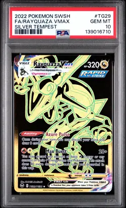 2022 POKEMON SWORD & SHIELD SILVER TEMPEST #TG29 FULL ART/RAYQUAZA VMAX PSA 10 - Image 1