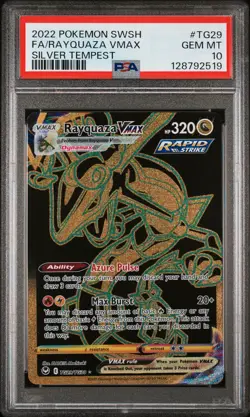 2022 POKEMON SWORD & SHIELD SILVER TEMPEST #TG29 FULL ART/RAYQUAZA VMAX PSA 10 - Image 1