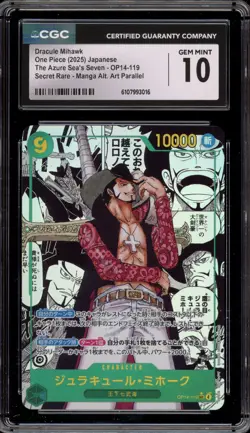 One Piece CCG Dracule Mihawk Azure Sea's Seven JPN Manga Alt Art OP14-119 CGC 10 - Image 1