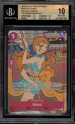 One Piece CCG Nami 1st Anniversary Set English Version Promo OP01-016 BGS 10 - Image 1