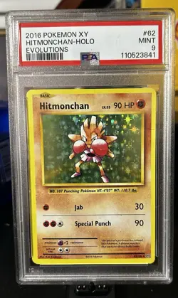 Pokemon Hitmonchan Holo Rare PSA 9 XY Evolutions 62/108 English Basic Card 2016 - Image 1