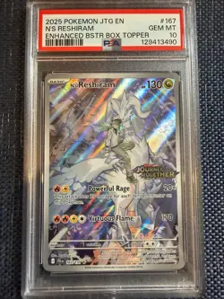 N's reshiram 167 PSA 10 Booster box promo topper promo card Pokemon Gem Mint - Image 1