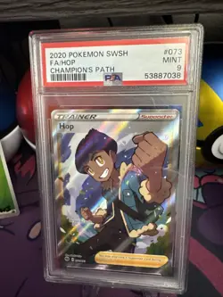 Pokemon Hop Full Art Holo Rare Trainer Card SWSH 2020 Champions Path #073 PSA 9 - Image 1