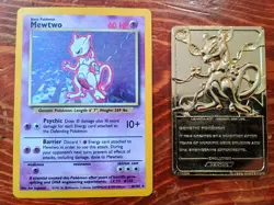 1999 Mewtwo 10/102 Base Set Unlimited Holo Rare Pokemon Card & 23K Gold Plated - Image 1