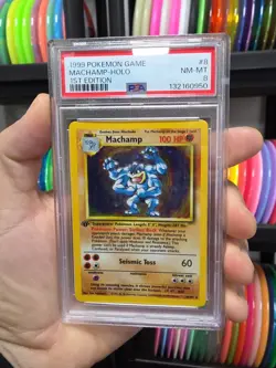 1999 Pokemon Machamp Holo 1st Edition Card #8 PSA 8 NM-MT Tcg Card Base - Image 1