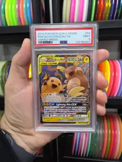 PSA 9 Mint Pokemon Raichu Alolan Raichu GX 54 Unified Minds Tag Team Tcg Card - Image 1