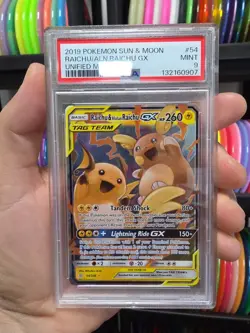 PSA 9 Mint Pokemon Raichu Alolan Raichu GX 54 Unified Minds Tag Team Tcg Card - Image 2