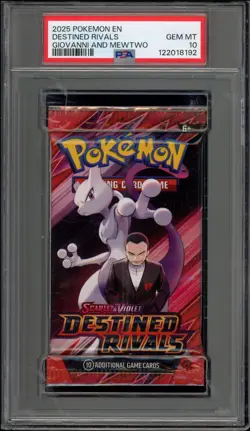 Pokemon Destined Rivals Giovanni and Mewtwo Sealed Booster Pack PSA 10 - Image 1