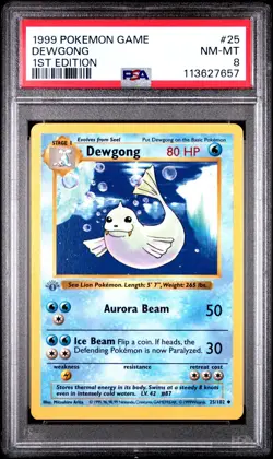 Pokemon Base Set 1st Edition Shadowless Grey Gray Stamp Dewgong 25/102 PSA 8 - Image 1