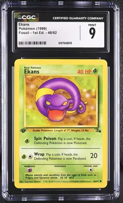 CGC MINT 9 Pokemon Ekans 46/62 1999 Fossil 1st Edition - Image 1