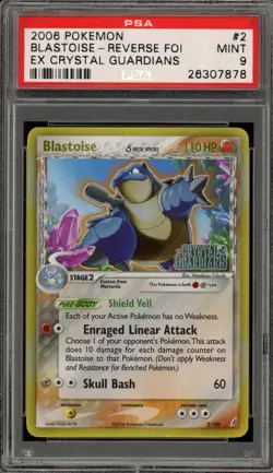 Pokemon Blastoise EX Crystal Guardians Reverse Holo Rare #2 PSA 9 Mint - Image 1