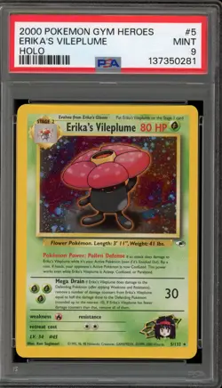 Pokemon Erika's Vileplume Gym Heroes Unlimited Holo Rare #5 PSA 9 Mint - Image 1